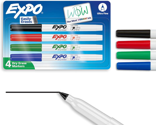 EXPO Dry Erase Markers, Low Odor Ink, Assorted Colors, Ultra Fine Tip, 8 Count - Whiteboard, Calendar, Organization, School Supplies