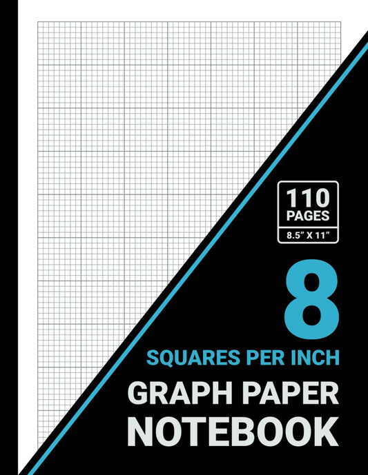 Graph Paper 8 Squares Per Inch Notebook: 1/8 Inch Squares, 8x8 Grid Graph Paper Pad, For Math, Mechanical & Civil Engineering & Architecture, 8.5 x 11, 110 Pages, Black Cover