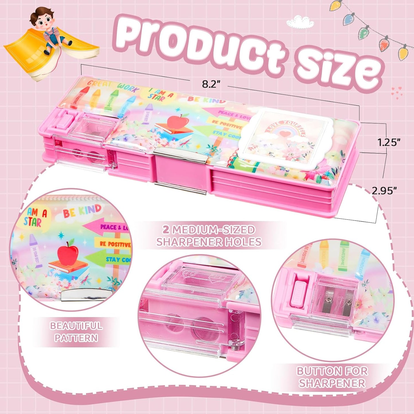 Henoyso Multifunctional Pencil Box for Girls Butterfly Pencil Case with Calculator and Sharpener Cool Cute Pencilcase School Supplies Essentials Christmas Birthday Gift Present for Kids Teens