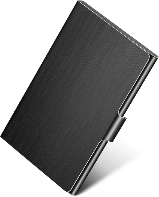 MaxGear Metal Business Card Holder for Men & Women, Professional Stainless Steel Card Case for Business Cards, Slim Purse Name Card Holders with Interior Lining, Buckle Style Shut, Black