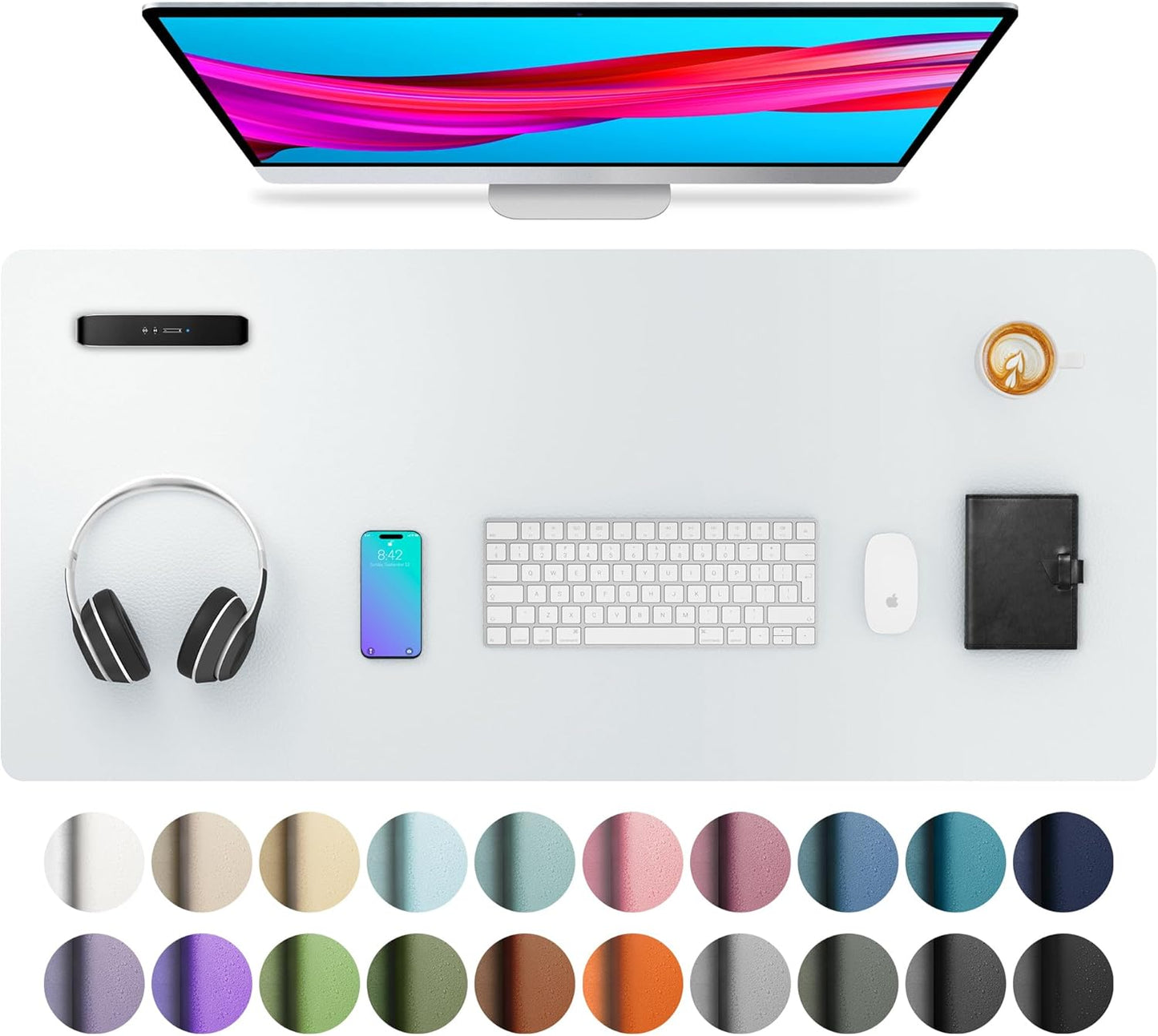 Aothia Leather Desk Pad Protector, Mouse Pad, Office Desk Mat, Non-Slip PU Leather Desk Blotter, Laptop Desk Pad, Waterproof Desk Writing Pad for Office and Home (Black,36" x 17") - Colors A