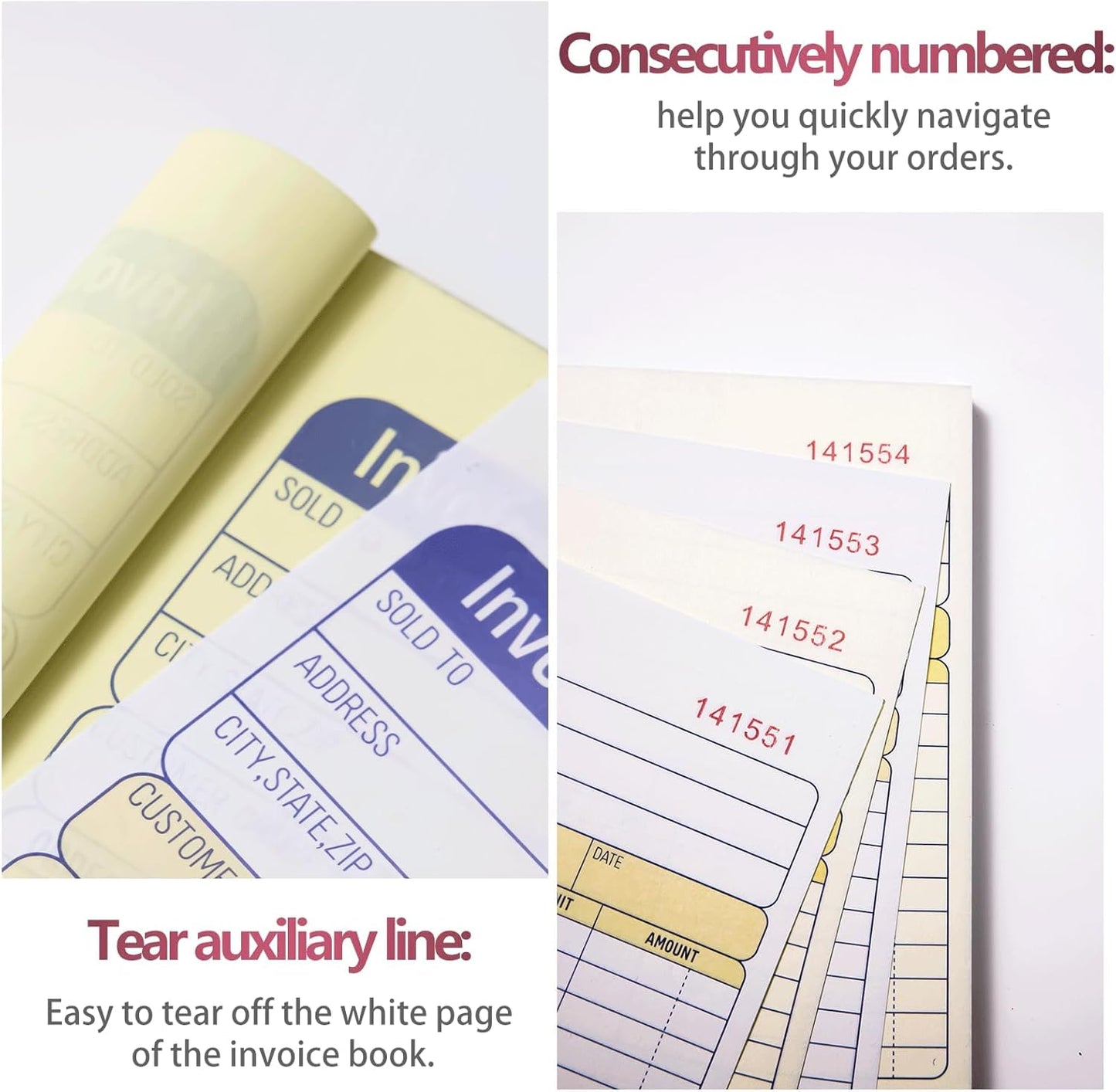 XKDOUS 2 Pack Invoice Book, 2-Part Carbonless, 5-9/16" x 8-7/16" Invoice Receipt Book for Small Business, 50 Sets per Book