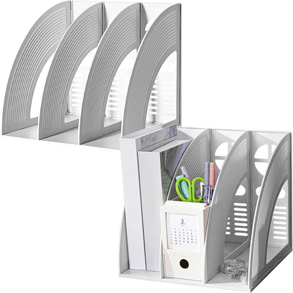 SAYEEC Magazine File Holder Folder Storage Desktop 4 Compartment Standing Hollow Green Files Bookshelf Organizer Box Office Racks Displays Holds Notebooks Documents for School Working Students