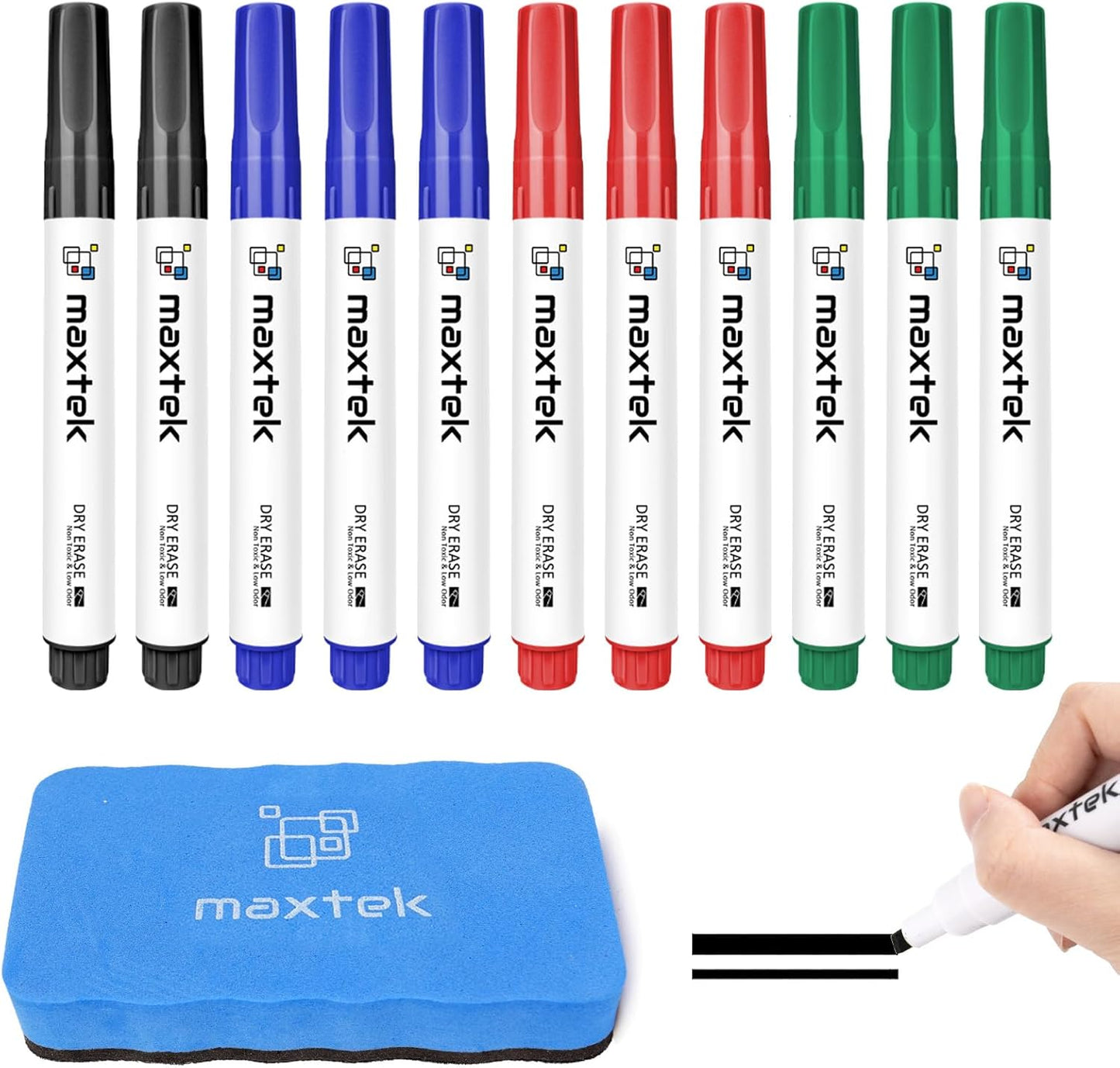 maxtek Low Odor Dry Erase Markers Chisel Tip, Whiteboard Markers Set 4 Count with 1 Magnetic Eraser