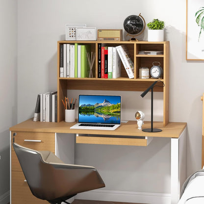 Tangkula Desktop Bookshelf, Countertop Storage Hutch with 5 Shelves for Computer Desk, Desk 3-Tier Display Rack, Multipurpose Wood Desktop Hutch Storage Organizer for Dorm Office Home