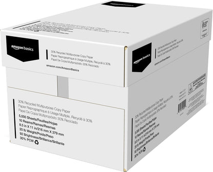 Amazon Basics 30% Recycled Multipurpose Copy & Print Paper, 8.5 x 11 Inches, 20 lb Weight, 92 Bright, White, FSC Certified, 1500 Sheets (3 Reams)