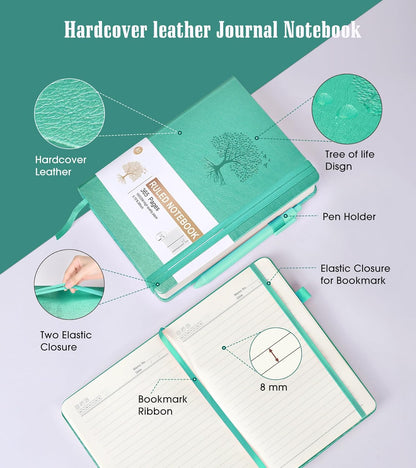 Lined Journal Notebook -365 Pages A5 Thick Journals for Writing Ruled Notebook, Hardcover Leather Journal for Women Men Daily Journal Notebook for Work, Note Taking, 100Gsm Lined Paper( 5.75'' X 8.38'' Green)