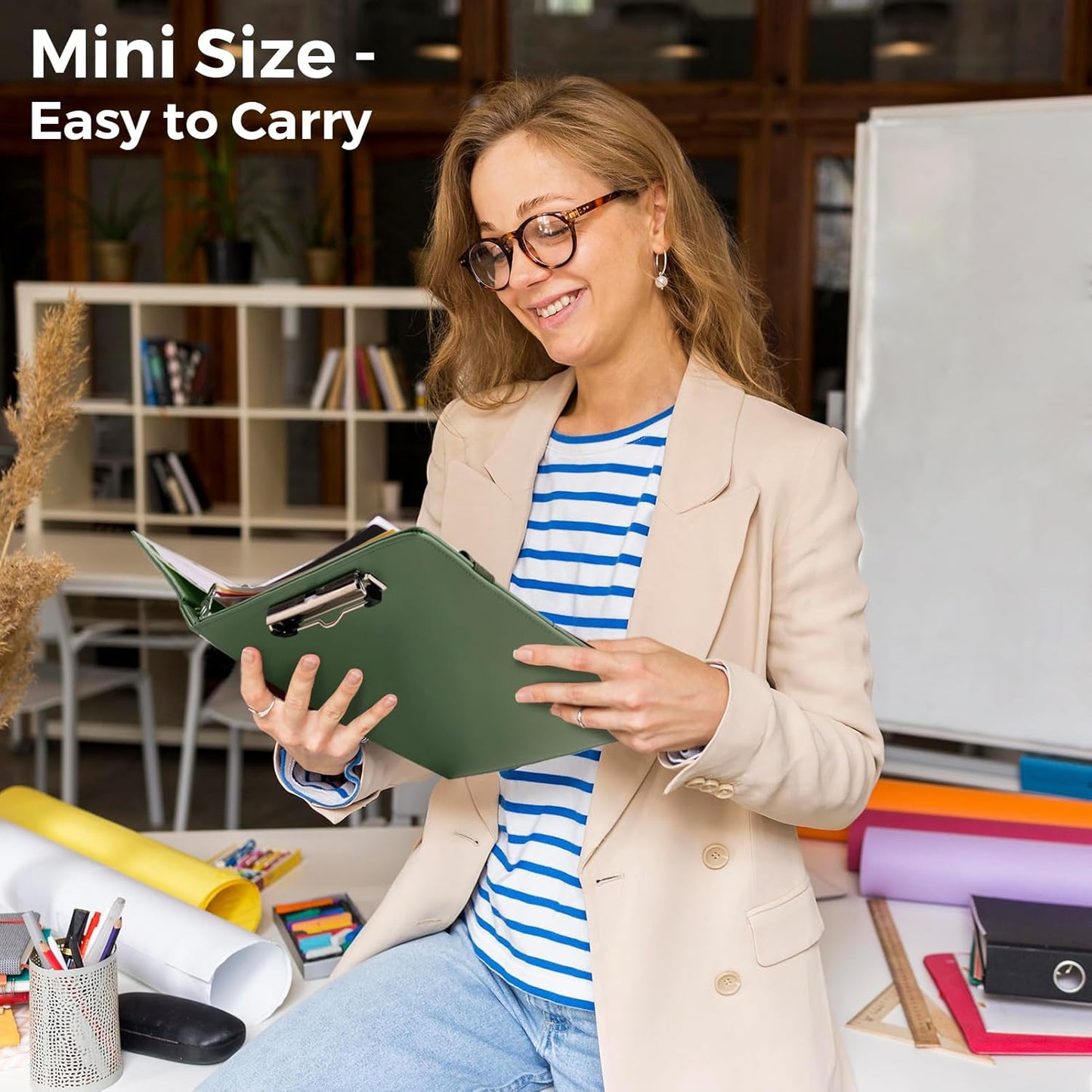 SKYDUE 3 Ring Binder with Clipboard,1 Inch Binder, 13.2" × 10.2" PU Clipboard Binder with Notepad & 5 Dividers with 5 Pockets, Labels, Clipboard Folder Great for School Office(Fit Letter Sized Paper)