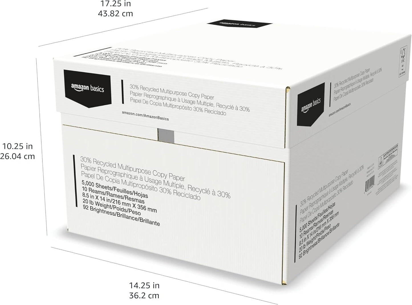 Amazon Basics 30% Recycled Multipurpose Copy & Print Paper, 8.5 x 11 Inches, 20 lb Weight, 92 Bright, White, FSC Certified, 1500 Sheets (3 Reams)