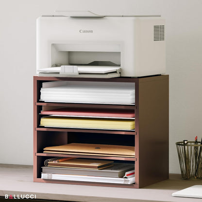 Ballucci 4-Tier Paper Organizer for Desk, Stackable Tray, Desk Storage Organizer Shelves, Stacking Letter Paper Tray Sorter for Classroom Office, Black