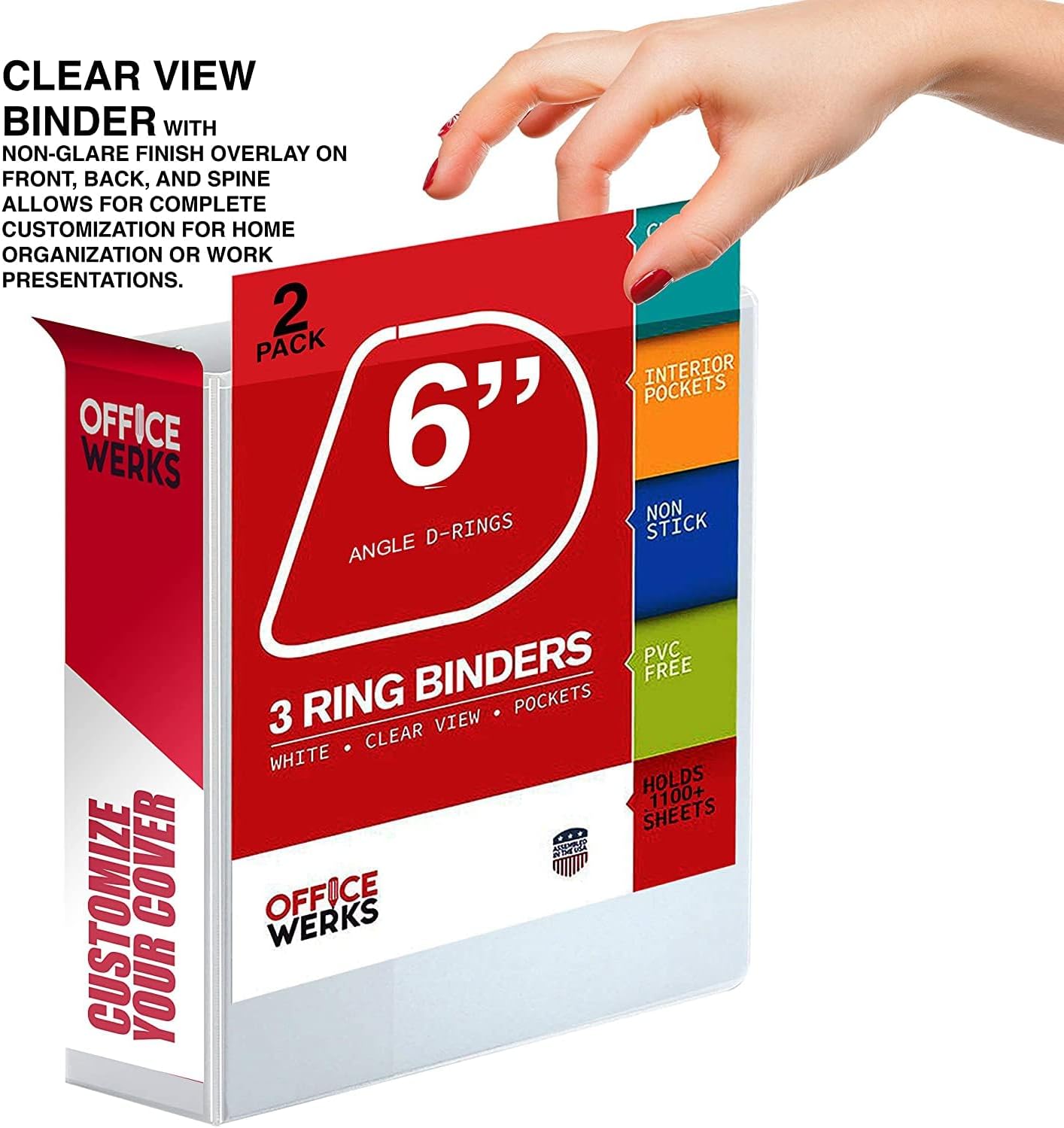 3 Ring Binder, Professional Angle D Ring Binder 5 Inch, Presentation Folder for Standard Pages 8.5 x 11 with Pockets, Crystal Clear View White (1 Pack)