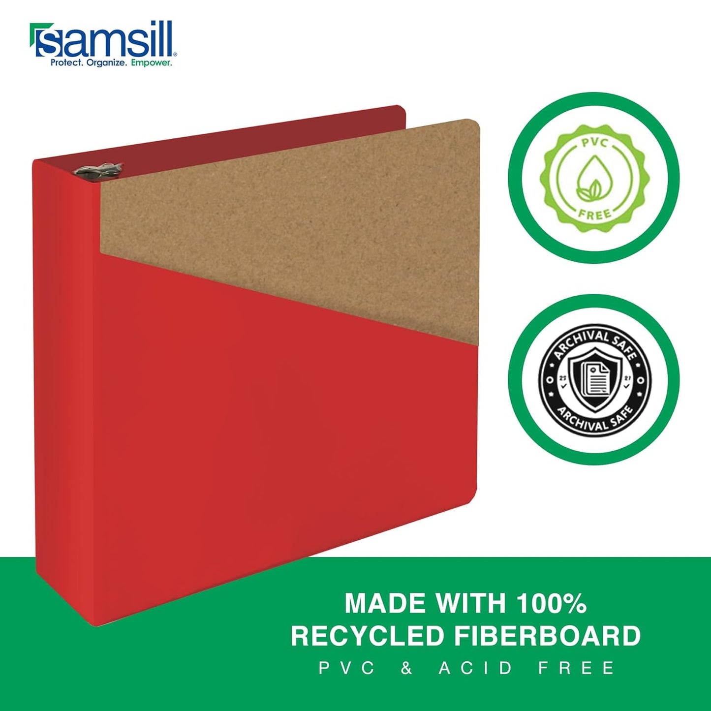 Samsill Durable 3 Inch Binder, D Ring Binder, Customizable Clear View Cover, Ruby Red, Holds 625 Pages