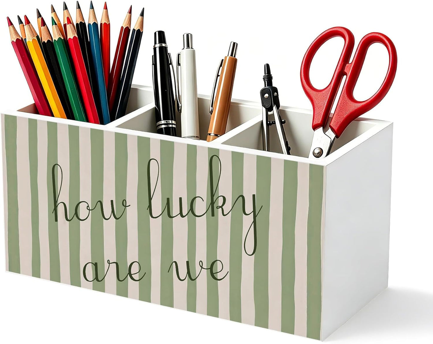 Don't Overthink It Inspirational Pencil Pen Holder for Desk, Pink Positive Affirmations Wooden Box Sign Pen Holder Organizer for Home Office School Desk Accessories
