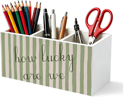 Don't Overthink It Inspirational Pencil Pen Holder for Desk, Pink Positive Affirmations Wooden Box Sign Pen Holder Organizer for Home Office School Desk Accessories