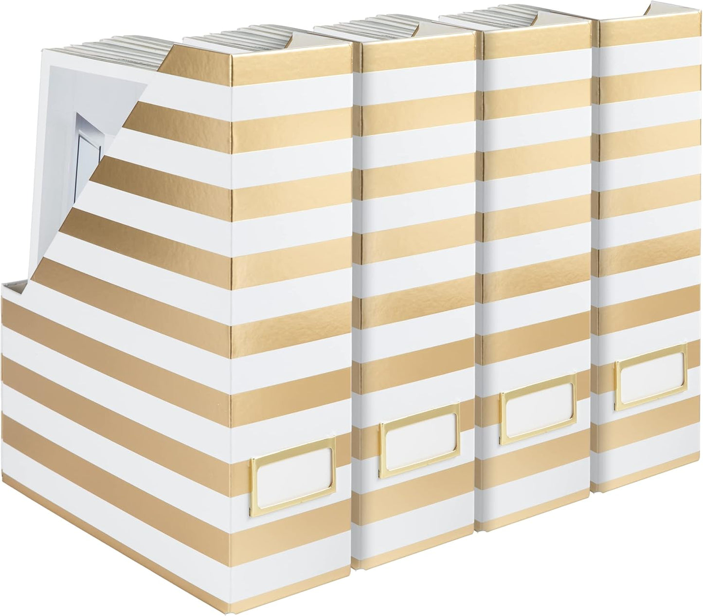BLU MONACO | Cardboard Magazine File Holder Set of 4 | Vertical Magazine File Holder for Desk and Shelves | Standing File Holder for Classroom School Paper Storage