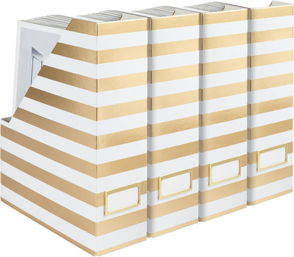 BLU MONACO | Cardboard Magazine File Holder Set of 4 | Vertical Magazine File Holder for Desk and Shelves | Standing File Holder for Classroom School Paper Storage