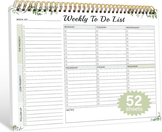 Weekly To Do List Notepad with 52 Undated Sheets（8.5"×11"）- Weekly Desk Planner Pad with Spiral Binding for Women & Man, Office, School and Home Personal Organizer