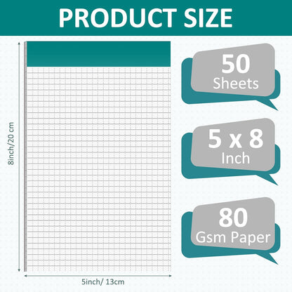 Jetec 8 Pack Dot Grid Notepad 5x8 Graph Paper Pad 50 Sheets Legal Pad Quad Ruled Notepad for Drawing Journaling Sketching Planner School College Office Engineers (Dot Line)