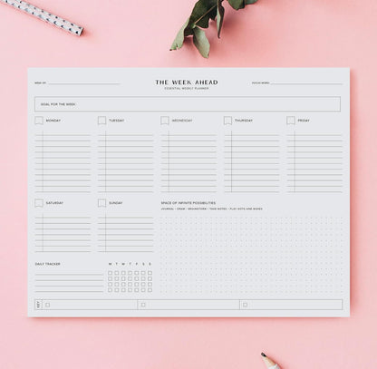 ThreeKin Weekly Planner - Premium 52-Sheet Tear-Off Notepad, 8.5 x 11 inches, Clean Colorful Design, Perfect for Work, School, Projects, and Entrepreneurs, Female & USA Owned Business