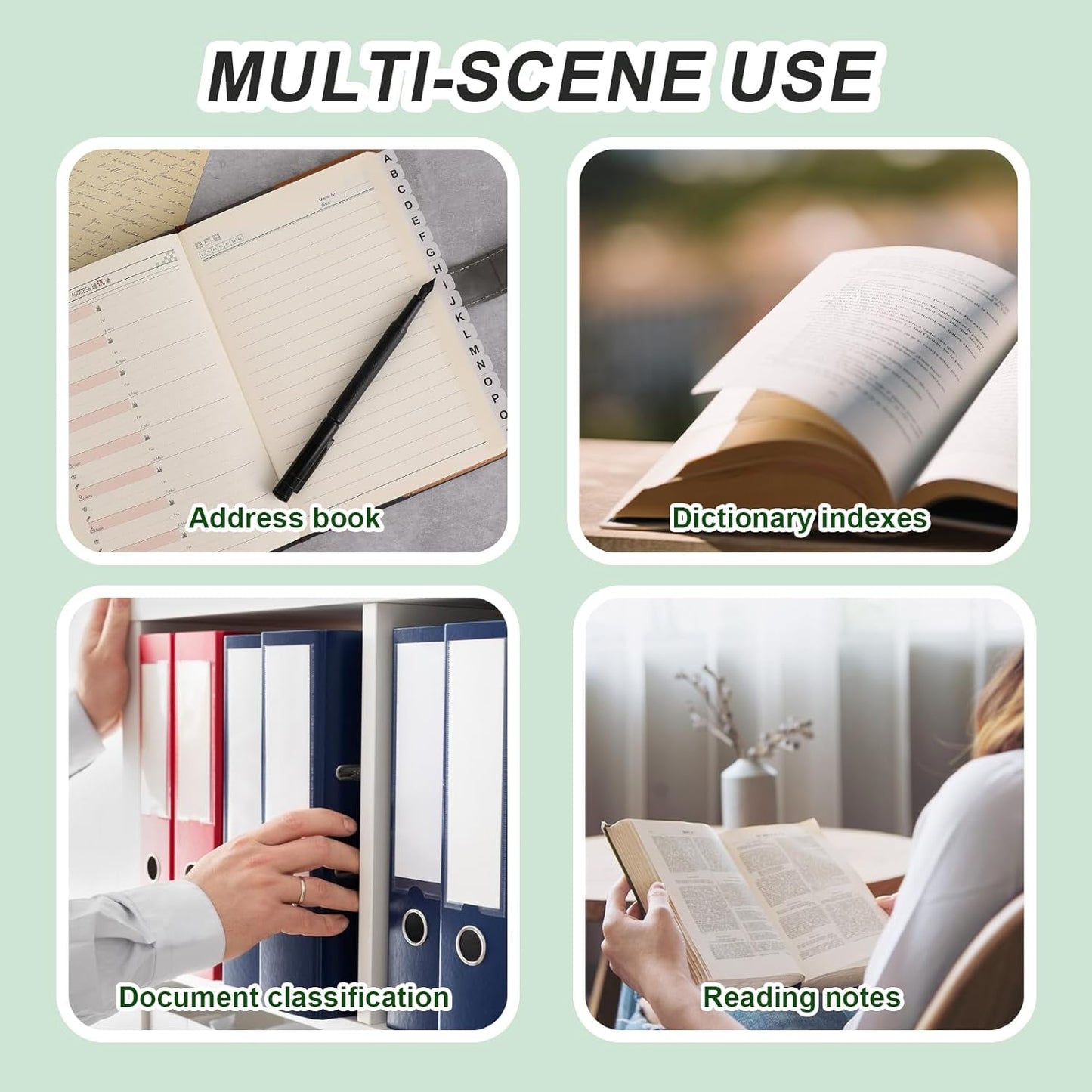 A-Z 26 White Letters Tabs Sticky Alphabet Tabs, 260 Pcs Self Adhesive Page Tabs Alphabetical Tabs Indexes for Books, Dictionary, Notes, File (10 Sheets)