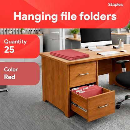 Staples Hanging File Folders, Letter Size, Blue, 5‑Tab, 1/5‑Cut Tabs, Includes Tabs & Inserts – 25/Pack