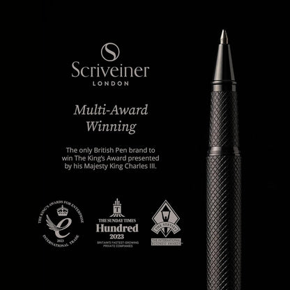 Scriveiner Midnight Blue Rollerball Pen - Stunning Blue Lacquer Luxury Pen, Chrome Finish, Schmidt Ink Refills, Men & Women, Professional, Executive Office, Nice Pen