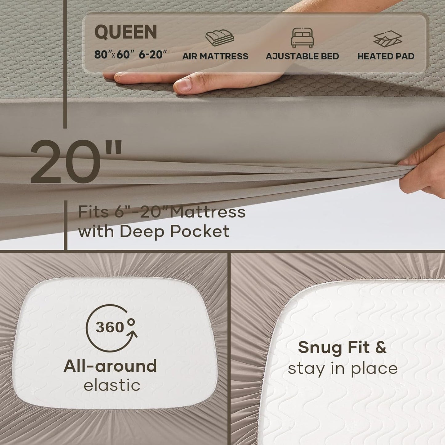 OhGeni 100% Waterproof Queen Size Mattress Protector,Soft Mattress Pad, Cooling Breathable Fitted Sheets,Washable Bed Cover,Non-Slip Deep Pocket,Noiseless for Bedroom