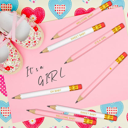Crtiin 50 Pieces Baby Shower Pencils for Activities Mini Golf Half Pencils, Presharpened with Erasers, 4 Inch(Wood Color,Simple Style)