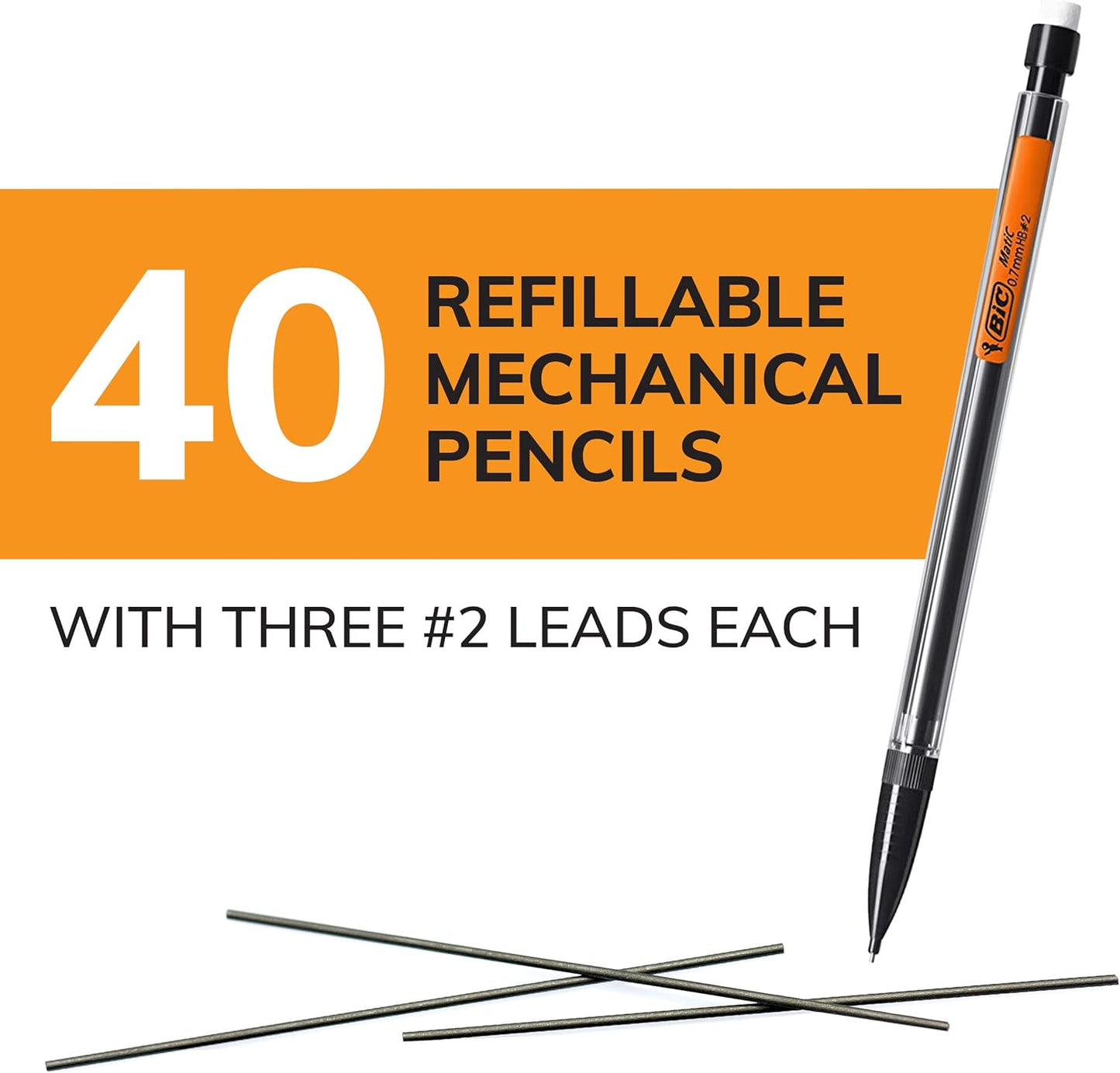 BIC Xtra-Smooth Pastel Mechanical Pencils with Erasers, Medium Point (0.7mm), 40-Count Pack, Bulk Mechanical Pencils for School or Office Supplies