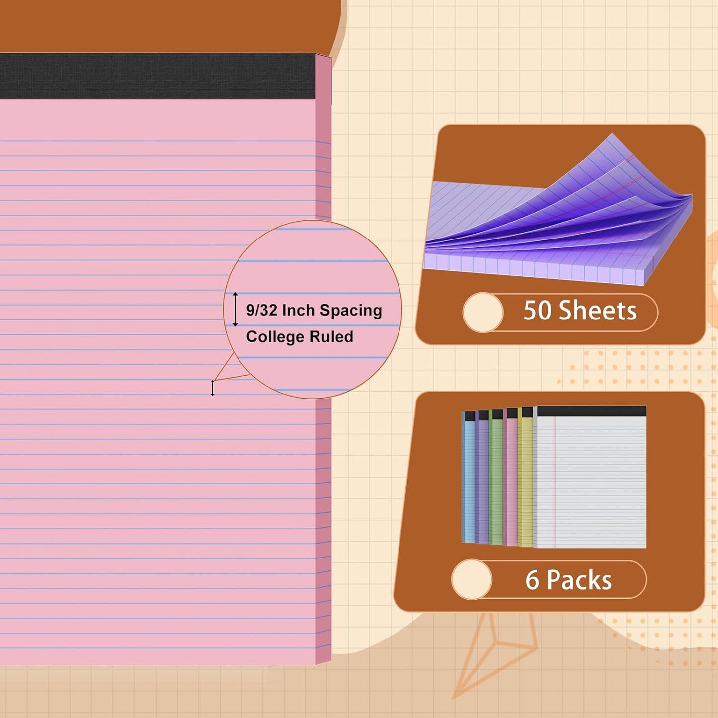 Legal Pads 8.5 X11, Narrow Ruled Notepads, 2 Pack, 50 Sheet/Pad, White Legal Pads, Tear Off Notepad, Perforated Writing Pad, Notebook Paper College Ruled, Notepads for Office Home School, Notepad