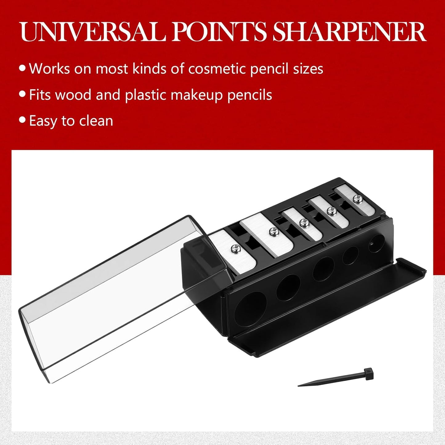 Honoson 2 Pcs 5 Hole Cosmetic Long Point Manual Pencil Sharpener with Plastic Lid Makeup Eyeliner Pencil Sharpener(Black)