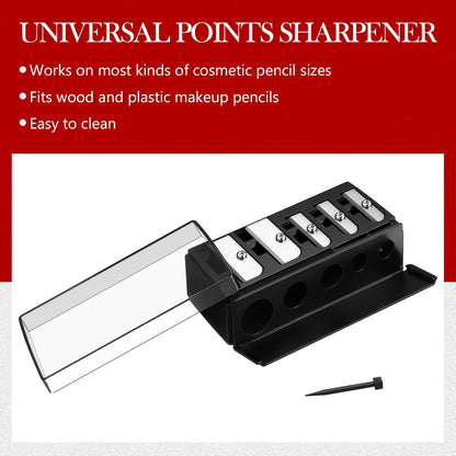 Honoson 2 Pcs 5 Hole Cosmetic Long Point Manual Pencil Sharpener with Plastic Lid Makeup Eyeliner Pencil Sharpener(Black)