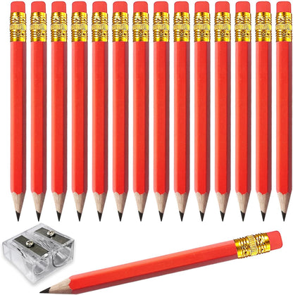 Adhere 25pcs Golf Pencils with Eraser Pre sharpened Hexagon half Wooden Pencils Graphite 2B for Golf Event Scoring,Classroom,Wedding,Company Meetings,Pew, Pocket (Nature)