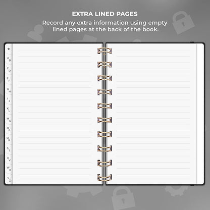 Clever Fox Password Book Spiral – Internet Address & Password Organizer with Laminated Alphabetical Tabs – Password Keeper Journal – Hardcover, Medium Size, 6.1x7.7” (Mystic Blue)