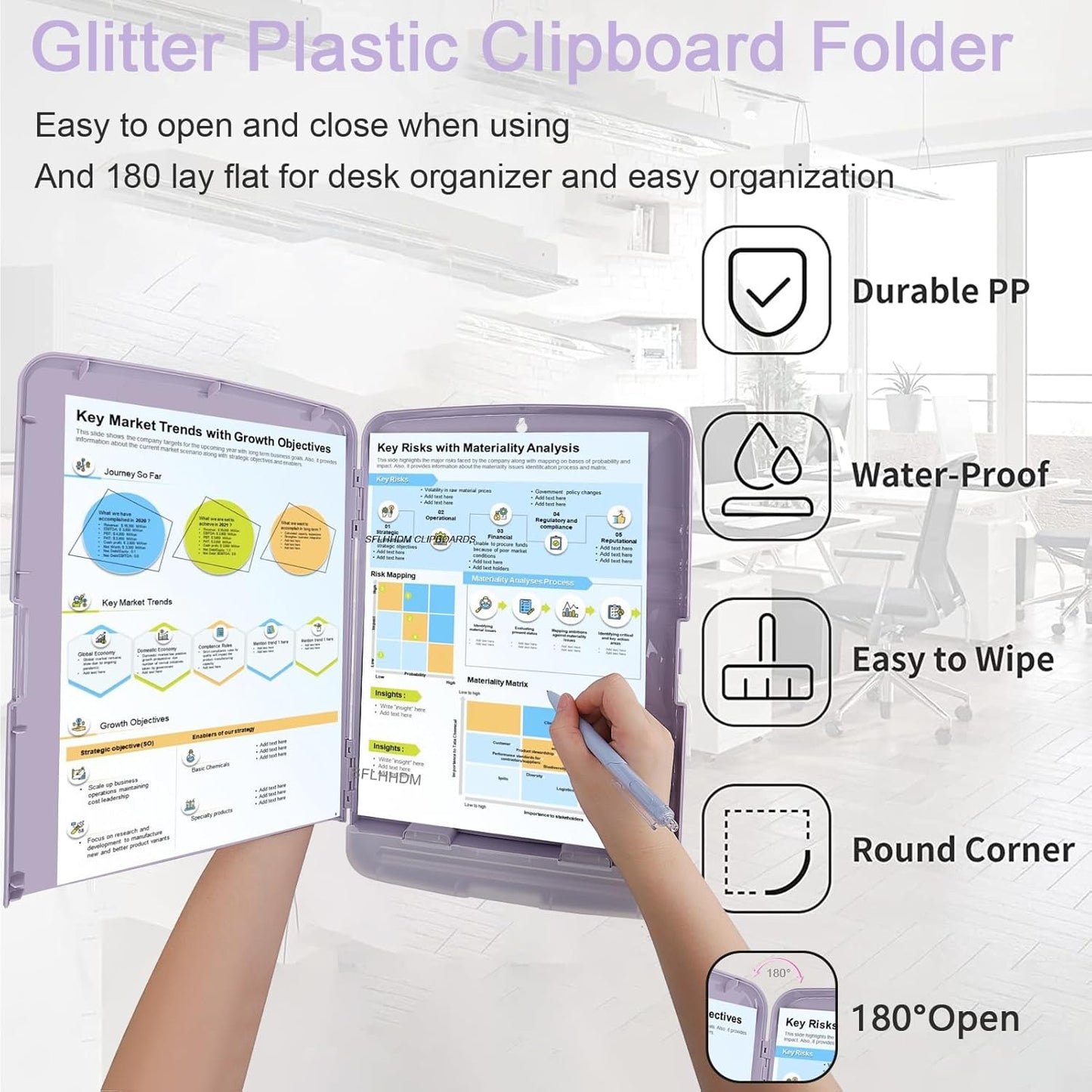 SFLHHDM Purple Clipboard, Clip Boards 8.5x11, Teacher Clipboards with Storage, Plastic Clipboard with Pen Holder, Clipboards Storage for Women Teachers Work, School & Office Supplies