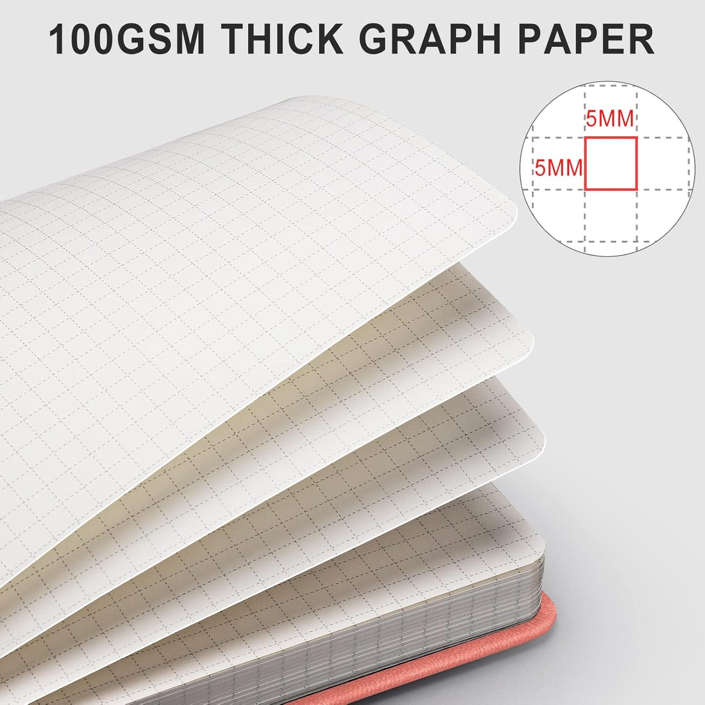 AHGXG Graph Paper Notebook - Grid Paper Notebook Large A4 8.5''×11'', 320 Pages Thick Journal, 100gsm Thick Graph Paper, Leather Softcover, Inner Pocket - Black