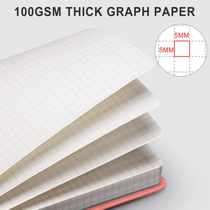 AHGXG Graph Paper Notebook - Grid Paper Notebook Large A4 8.5''×11'', 320 Pages Thick Journal, 100gsm Thick Graph Paper, Leather Softcover, Inner Pocket - Black