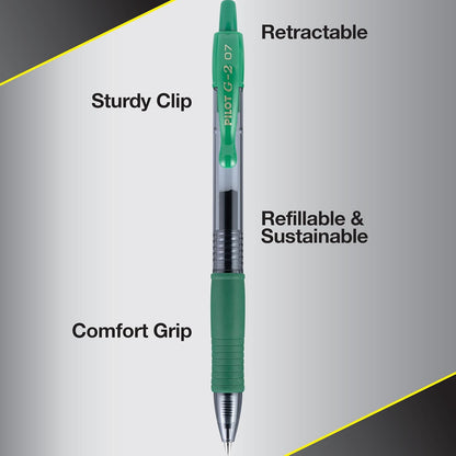 PILOT G2 Premium Refillable & Retractable Rolling Ball Gel Pens, Fine Point, Blue Ink, 12-Pack (31021)