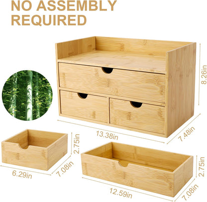 Charmewooden Bamboo Desk Organizer With Drawers Countertop Drawers Counter Storage Box Corner Desk Organizer for Home Office No Assembly Required (3 Drawers)