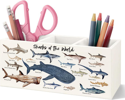 Killer Whale Gifts Wooden Pen Pencil Holder, Whale Shark Gifts for Ocean Lovers, Marine Biology Wooden Makeup Brush Organizer