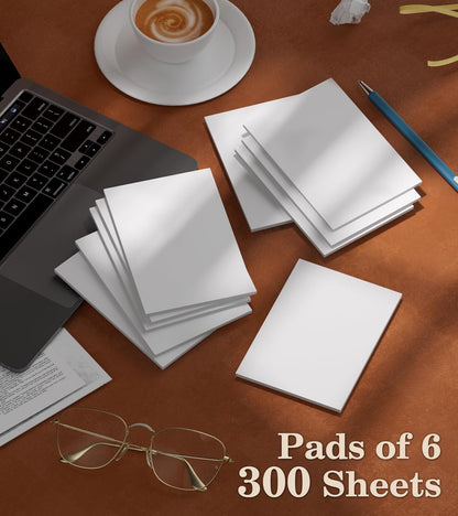 Notepads 3x5, 6 Pack Small Note Pads, Server Note Pad, Scratch Pads 3x5, Memo Pads White Paper, 50 Sheets per Blank Note pads 3''x5'', Small Writing Pads Pocket Notepads for Office School Home Supplies