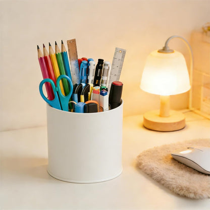 Yieach 360 Rotating Acrylic White Pen Holders and Pencil Cups for Desk,Small Cute Desk Organizers Accessories and Makeup Brush Holder,Spinning Pencil Caddy School Supplies Organizer for Teacher,1PCS