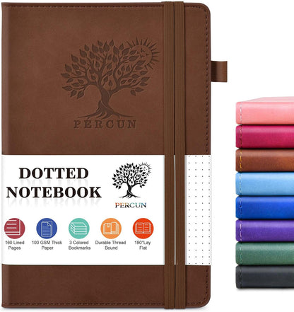 PERCUN Graph Paper Notebook, 160 Pages Grid Journal for women & men, A5 Hardcover Leather Graphing Notebook for School, Work, Travel, Note Taking 5.9”x8.5” (Black)