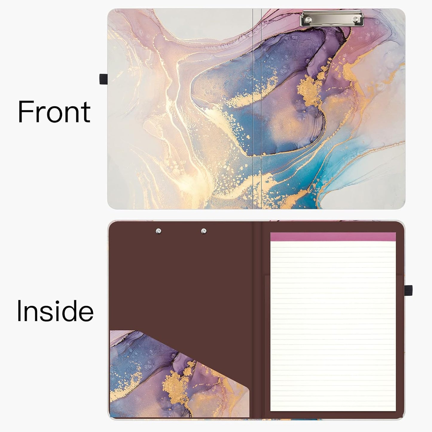Hongri Clipboard Folio with Refillable Lined Notepad and Interior Storage Pocket for Students, Classroom, Office, Women, Man, Cute Custom Pattern, Size 12.8 x 9.2 in, Classic Flower