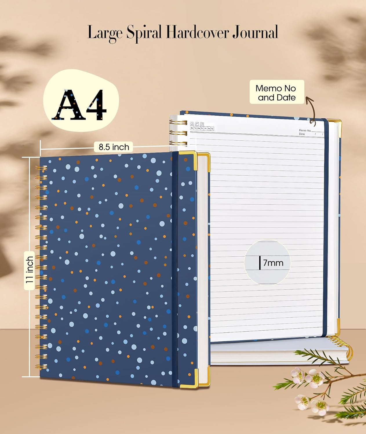 Hardcover Spiral Notebook Journal 8.5” x 11”, A4 Large Leather Notebooks for Women Men, Lined College Ruled Notebook, 50 Sheets/100 Pages, Spiral Bound Journals for Work School Note Taking, Green
