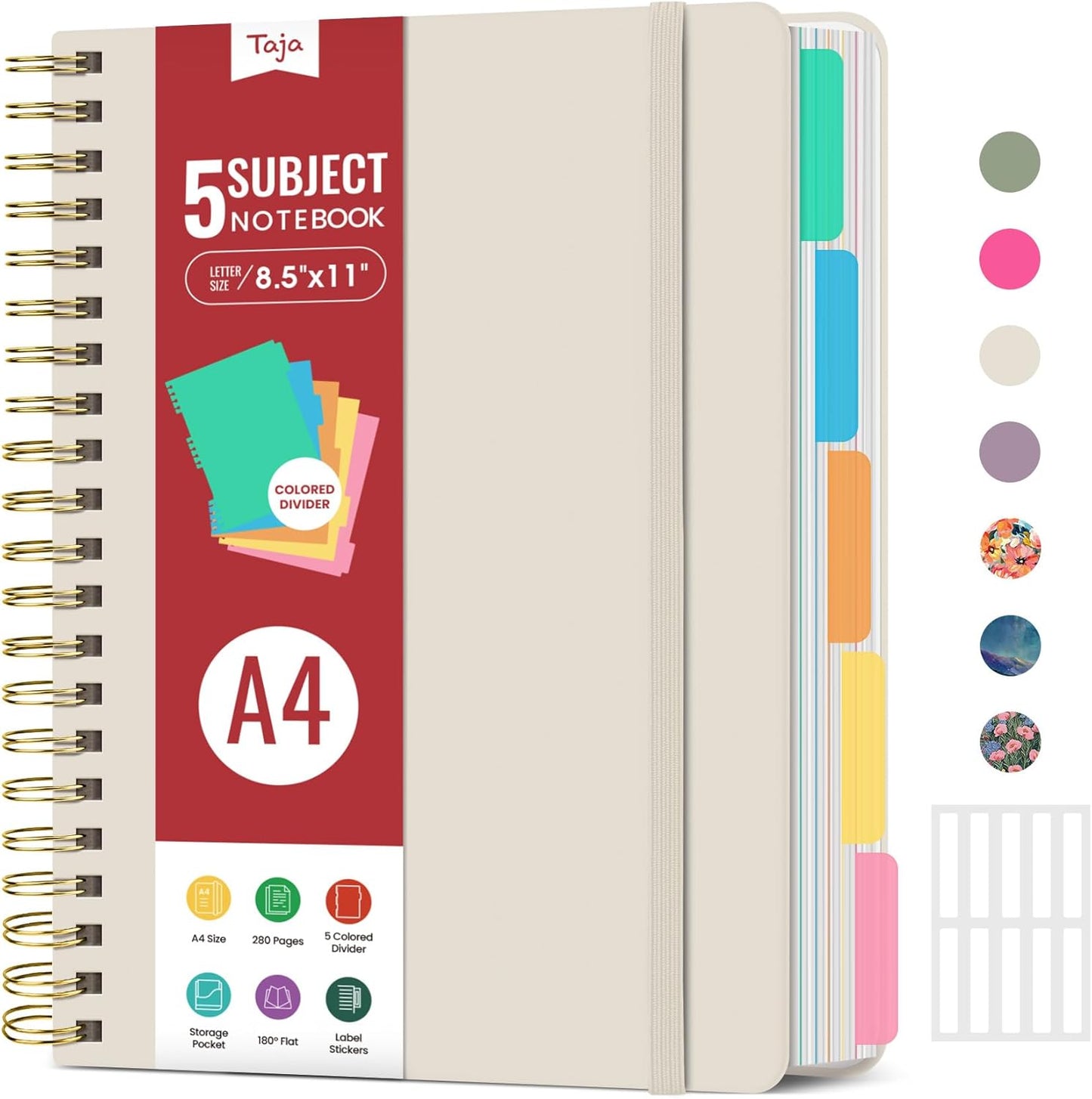 Hardcover Spiral Journal Notebooks for Work With Removable Dividers & Tabs, 8.5"x11" 5 Subject Notebook for Note Taking & Organizer, A4 College Ruled Lined Journal for Women & Writing, Aquamarine, 280 Pages