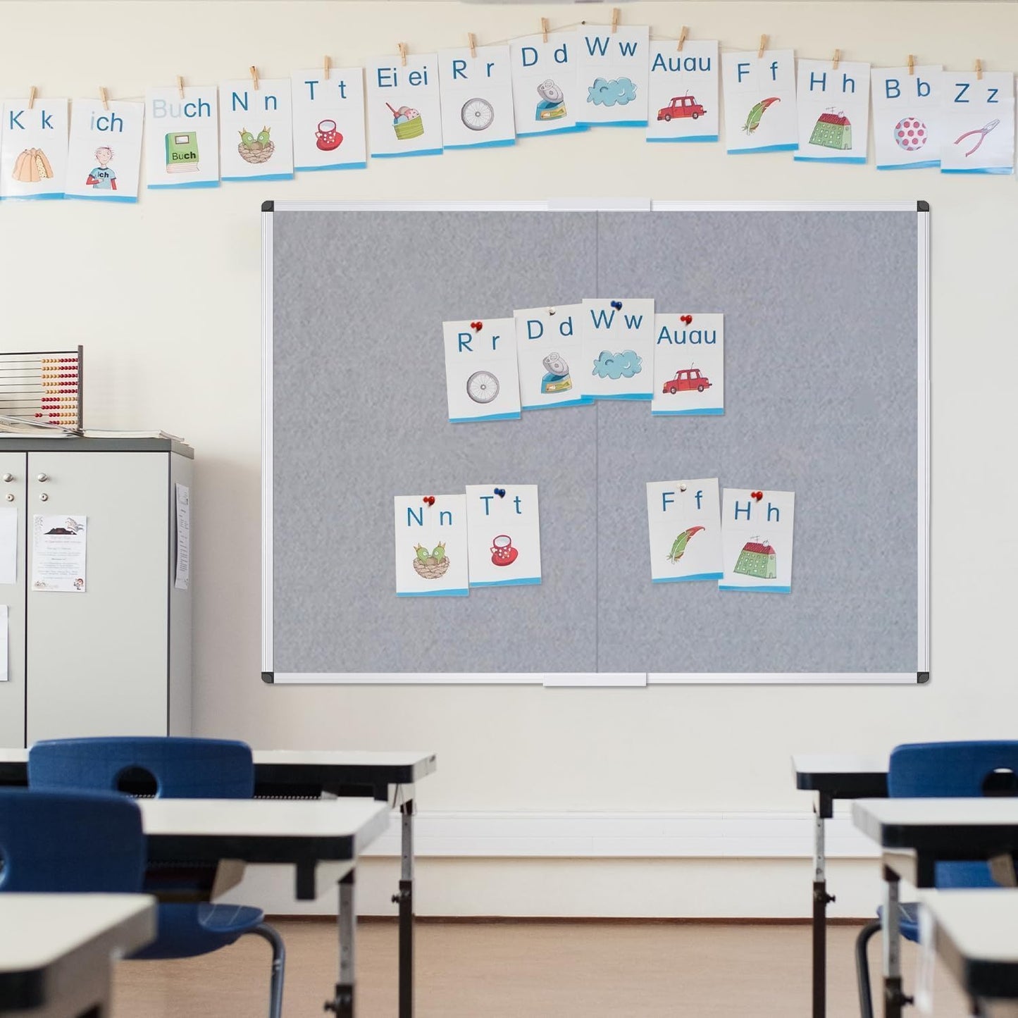 VIZ-PRO Large Fabric Bulletin Board/Foldable Notice Board Felt Gray, 60 X 48 Inches, Silver Aluminium Frame