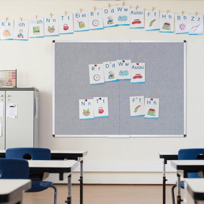 VIZ-PRO Large Fabric Bulletin Board/Foldable Notice Board Felt Gray, 60 X 48 Inches, Silver Aluminium Frame