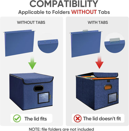 BALEINE File Organizer Box with Lid, Collapsible File Folder Organizer with Plastic Slide, Hanging File Folder Box for Office Document Storage (1 Pack, Black)