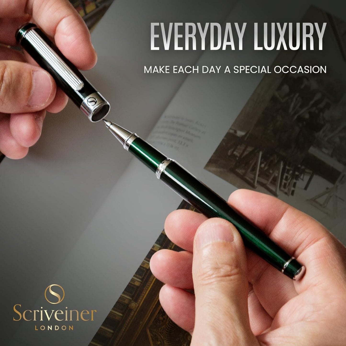Scriveiner Midnight Blue Rollerball Pen - Stunning Blue Lacquer Luxury Pen, Chrome Finish, Schmidt Ink Refills, Men & Women, Professional, Executive Office, Nice Pen